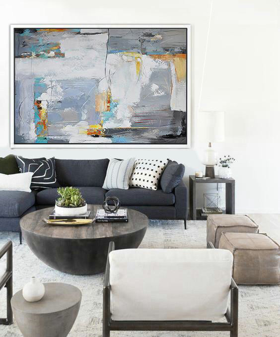 Home Canvas Wall Art,Oversized Horizontal Contemporary Art,Artwork For Sale,White,Grey,Yellow.etc